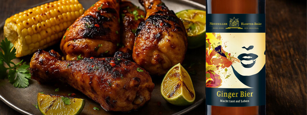 Mit Ginger Bier marinierte Hähnchenschenkel vom Grill - 